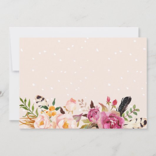 ロマンチックなBohoフローラ羽の写真の日付を保存 セーブザデート (裏面)