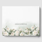 ロマンチックなboho白いバラと緑結婚のバラ ゲストブック (裏面)