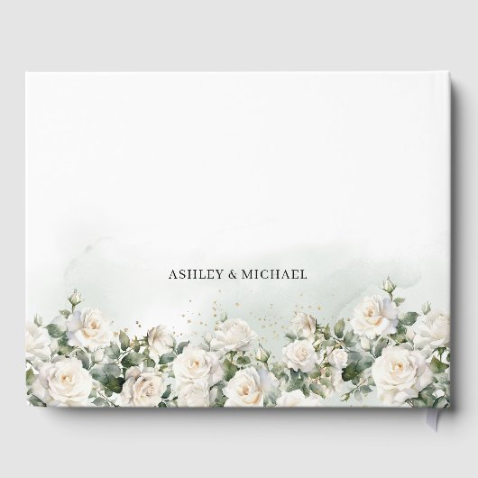 ロマンチックなboho白いバラと緑結婚のバラ ゲストブック (裏面)