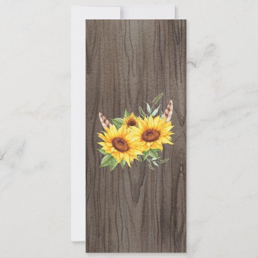 ロマンチックなBoho Sunflowers結婚のメニューカード 招待状 (裏面)