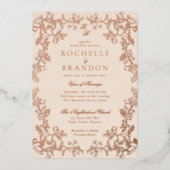 ロマンチックなChinoiserieアンティークバラ結婚金ゴールド 箔招待状 (正面)