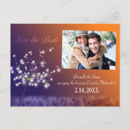 ロマンチックなDandelion写真結婚式の日付を保存 案内ポストカード