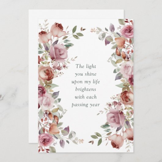 ロマンチックなMauveフローラ結婚の記念日カード (正面/裏面)