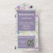 ロマンチックなMauveフローラQRコード オールインワン招待状 (内側)