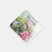 ロマンチックなmr.ミセス・ピンク・ローズ・フローラ結婚ズ スタンダードカクテルナプキン (角)