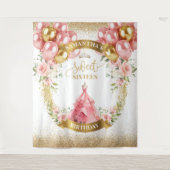 ロマンチックなSweet sixteenバナー赤面バルーンのグロー タペストリー (正面)