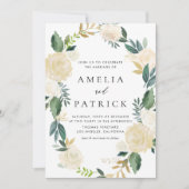 ロマンチックにミュートされたクリームフローラリースQRコー結婚ド 招待状 (正面)