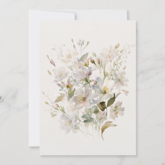 ロマンチックにミュートされたホワイト&ピンクのフローラブライダルシャワー 招待状 (裏面)