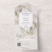 ロマンチックにミュートされた白とピンクのフローラQRコード オールインワン招待状 (内側)