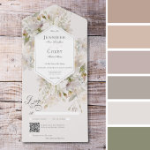 ロマンチックにミュートされた白とピンクのフローラQRコード オールインワン招待状