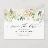 ロマンチックにミュートアイボリー花結婚式の日付を保存 案内ポストカード (正面)