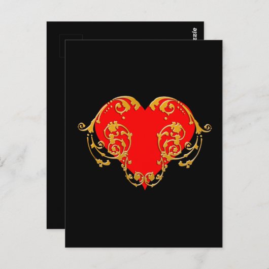 ロマンチックはっきりしたなバレンタインレッドゴシックハート ポストカード (正面/裏面)
