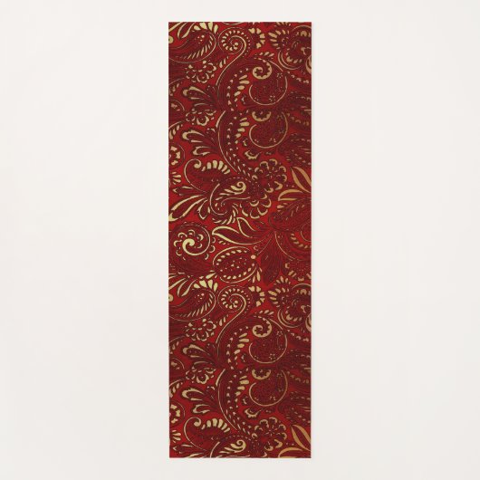 ロマンチックはっきりしたレッドダマスクペイズリーはっきりしたフローラ ヨガマット (正面)