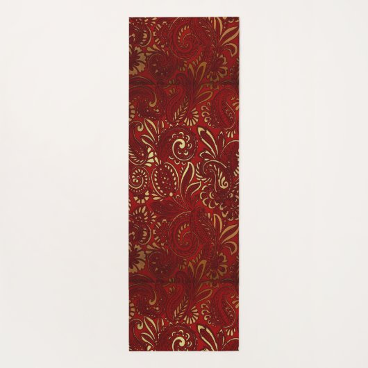 ロマンチックはっきりしたレッドダマスクペイズリーはっきりしたフローラ ヨガマット (裏面)