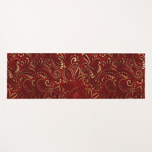 ロマンチックはっきりしたレッドダマスクペイズリーはっきりしたフローラ ヨガマット (正面(横))