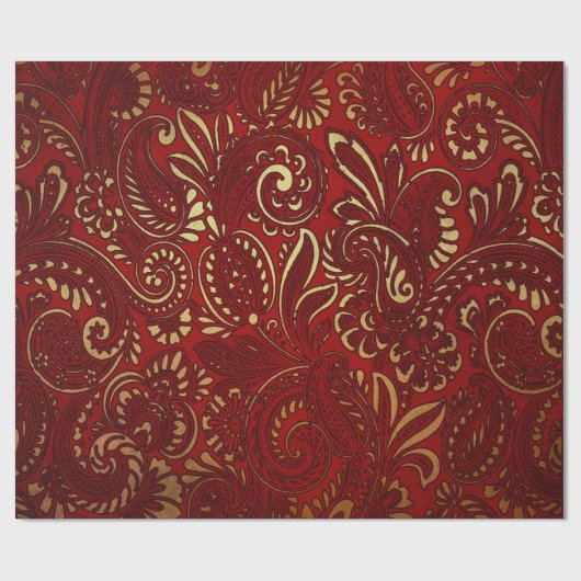 ロマンチックはっきりしたレッドダマスクペイズリーはっきりしたフローラ ラッピングペーパー (フラット)