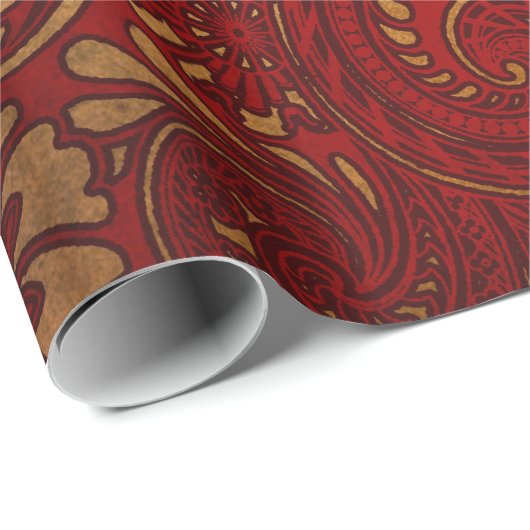 ロマンチックはっきりしたレッドダマスクペイズリーはっきりしたフローラ ラッピングペーパー (ロールコーナー)