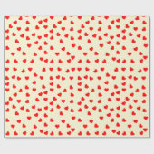 ロマンチックよくはしゃぐ赤いハートパターンパステルイエロー ラッピングペーパー (フラット)