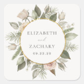 ロマンチックアイボリーフローラ結婚リース スクエアシール (正面)