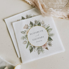 ロマンチックアイボリーフローラ結婚リース スタンダードカクテルナプキン