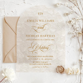 ロマンチックアイボリーモノグラム結婚フローラ アクリル招待状