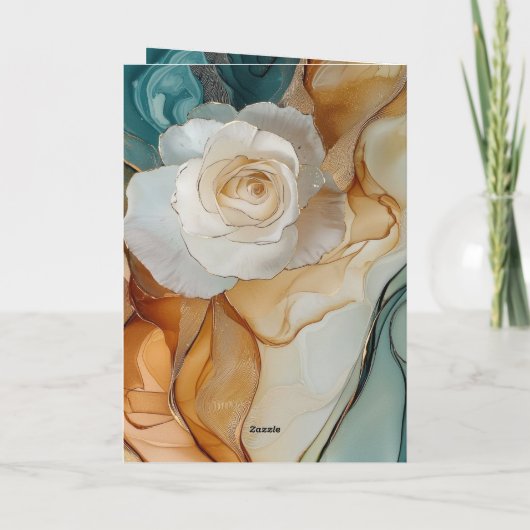 ロマンチックアクアブルーホワイト金ゴールド結婚フローラ カード (裏面)