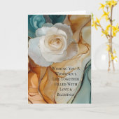 ロマンチックアクアブルーホワイト金ゴールド結婚フローラ カード (黄色い花)