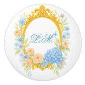 ロマンチックアジサイ金ゴールドフレームフローラモノグラム セラミックノブ (正面)