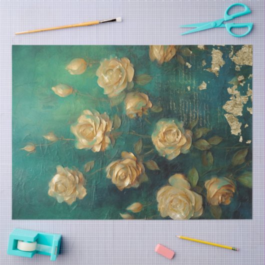 ロマンチックアンティークエメラルドと金ゴールドデザインシリーズ4 薄葉紙 (クラフト)