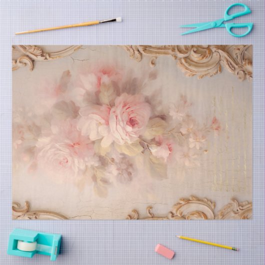 ロマンチックアンティークピンクと金ゴールドデザインシリーズ3 薄葉紙 (クラフト)