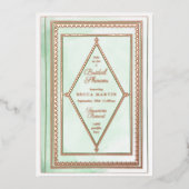 ロマンチックアンティークブックミントグリーンブライダルシャワー 箔招待状 (正面)