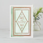 ロマンチックアンティークブックミントグリーンブライダルシャワー 箔招待状 (立ち正面)
