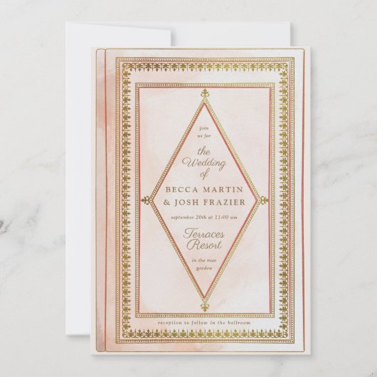 ロマンチックアンティークブック赤面結婚式招待状 招待状 (正面)