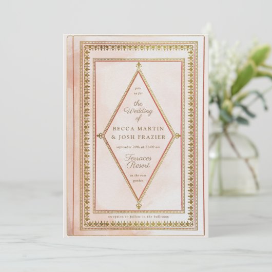 ロマンチックアンティークブック赤面結婚式招待状 招待状 (スタンド正面)
