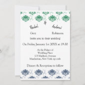 ロマンチックアンティーク結婚式招待状グリーンブルー 招待状 (裏面)