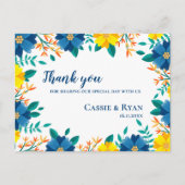 ロマンチックイエローブルーフローラ結婚ズサンキュー ポストカード (正面)