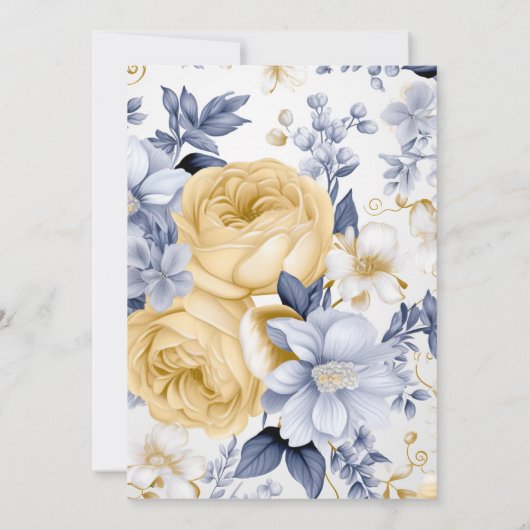 ロマンチックイエローブルー&ホワイトフローラブライダルシャワー 招待状 (裏面)