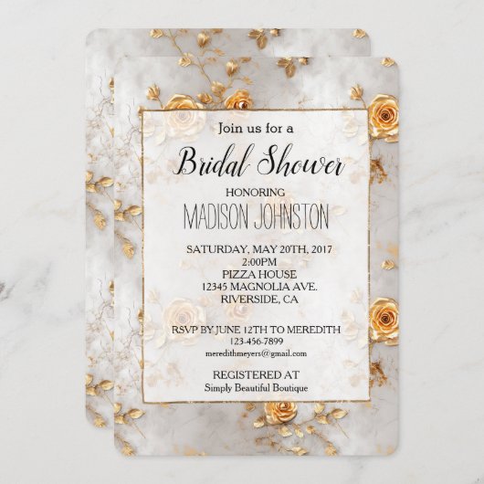 ロマンチックイエローローズズブライダルシャワー 招待状 (正面/裏面)