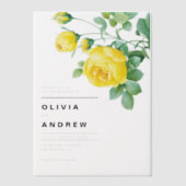 ロマンチックイエローローズボタニッ結婚クス ベラム紙招待状 (正面)