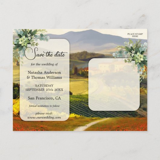 ロマンチックイタリアンアート日付はがきを保存 案内ポストカード (裏面)