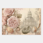 ロマンチックインスパイアヴィンテージピンクフローラ ラッピングペーパーシート (正面)