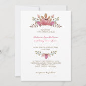 ロマンチックインディアンレッドフラワーズクラウン結婚ズ 招待状 (正面)
