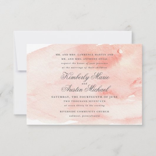 ロマンチックウォーターカラー結婚式招待状 招待状 (正面)