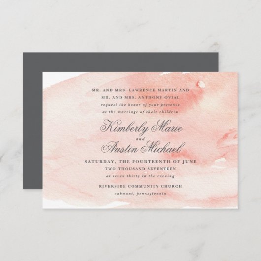 ロマンチックウォーターカラー結婚式招待状 招待状 (正面/裏面)