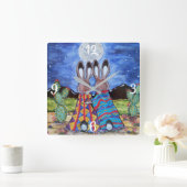 ロマンチックウサギムーンサウスウエストクロックジャックラビット スクエア壁時計 (ホーム)