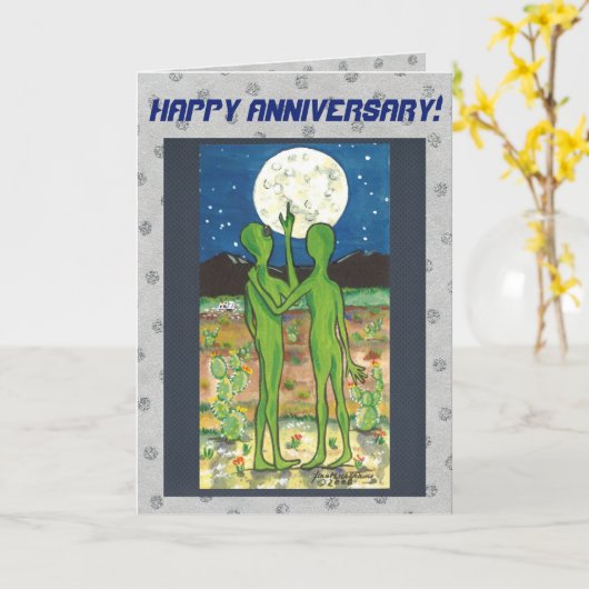 ロマンチックエイリアンの記念日カードがパーソナライズ！ カード (黄色い花)