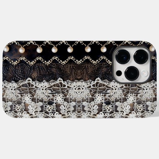 ロマンチックエスプレッソレザースタイル&クリームラップレース Case-Mate iPhoneケース (裏面 (横))