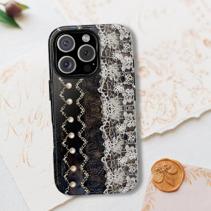 ロマンチックエスプレッソレザースタイル&クリームラップレース Case-Mate iPhone 14 PRO MAXケース