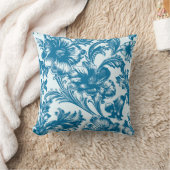 ロマンチックエレガンスブルーフローラ クッション (ブランケット)