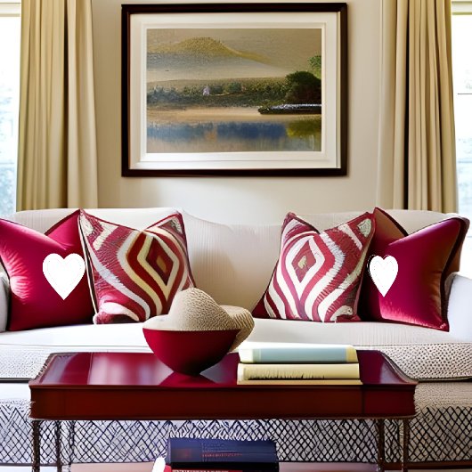 ロマンチックエレガンスホワイトハートエンスザローズレッド クッション